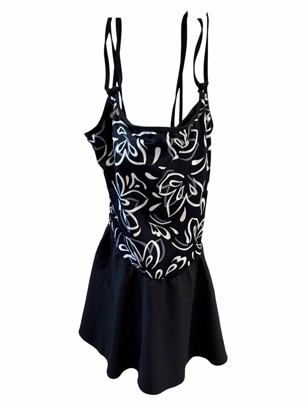 Y2K Sirena Signatures Black Floral Skirted One Piece Swimsuit Size 8 NWOT